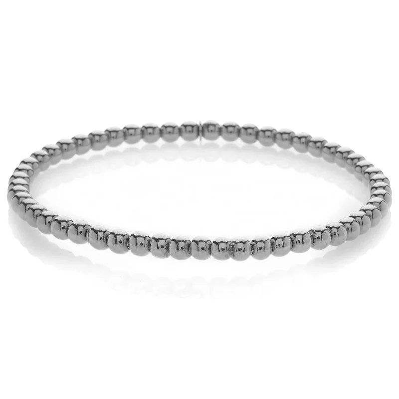 ladies bracelet brushed spring-Hulchi Belluni Plain 18K White Gold Stretch Stackable Bracelet 20341M-W