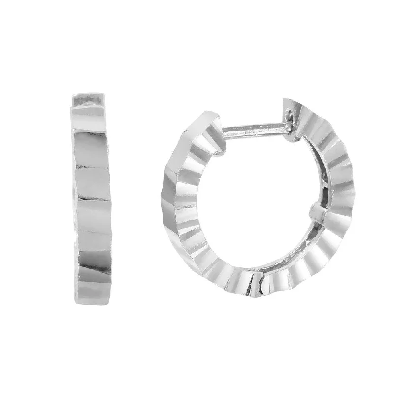 Ladies earrings engraved name accents-Silver 925 Rhodium Plated Radial CZ huggie hoop Earrings - GME00030RH