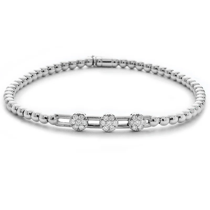 ladies bracelet summer winter-Hulchi Belluni Stretch Bracelet with Three Pave Diamond Moveable Stations White Gold