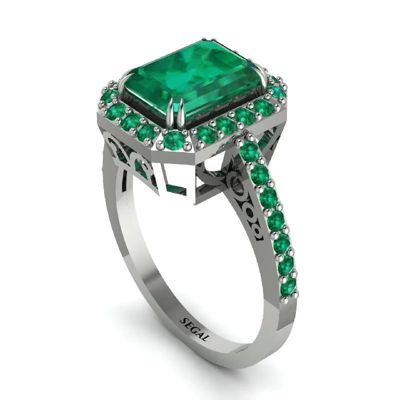 Ladies engagement rings recycled halo designs-Emerald Cut Emerald Vintage-Inspired Engagement Ring - Addilyn No. 21