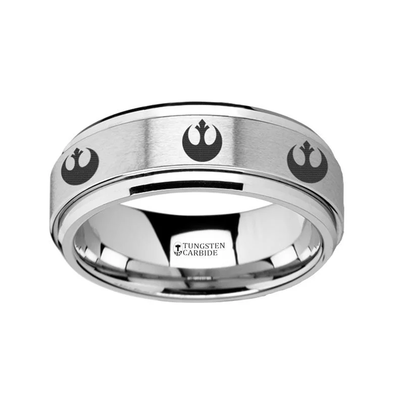 Ladies rings thoughtful birthday surprises-Thorsten Spinning Engraved Rebel Alliance Star Wars Symbol Tungsten Carbide Spinner Wedding Band - 8mm