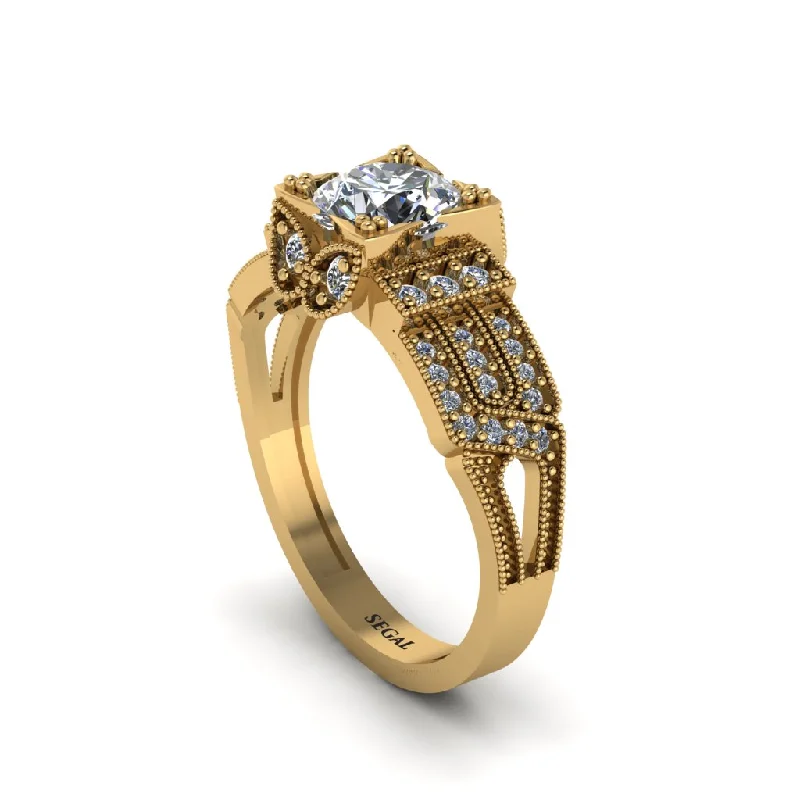 Ladies engagement rings large diamond cuts-Diamond Milgrain Gold Engagement Ring - Lyric No. 1