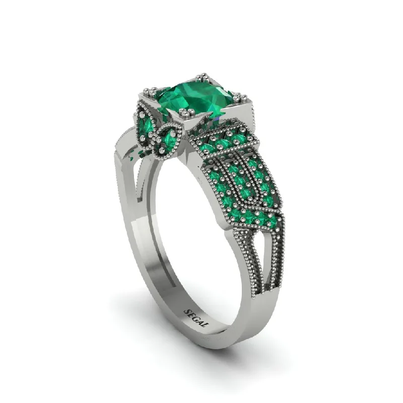 Ladies engagement rings anniversary diamond cuts-Emerald Milgrain Gold Engagement Ring - Lyric No. 21