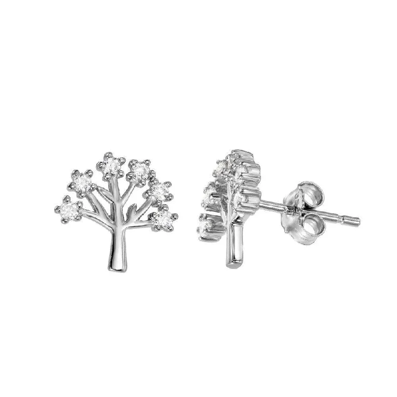 Ladies earrings nature-inspired patterns-Silver 925 Rhodium Plated Tree Earrings - STE01071