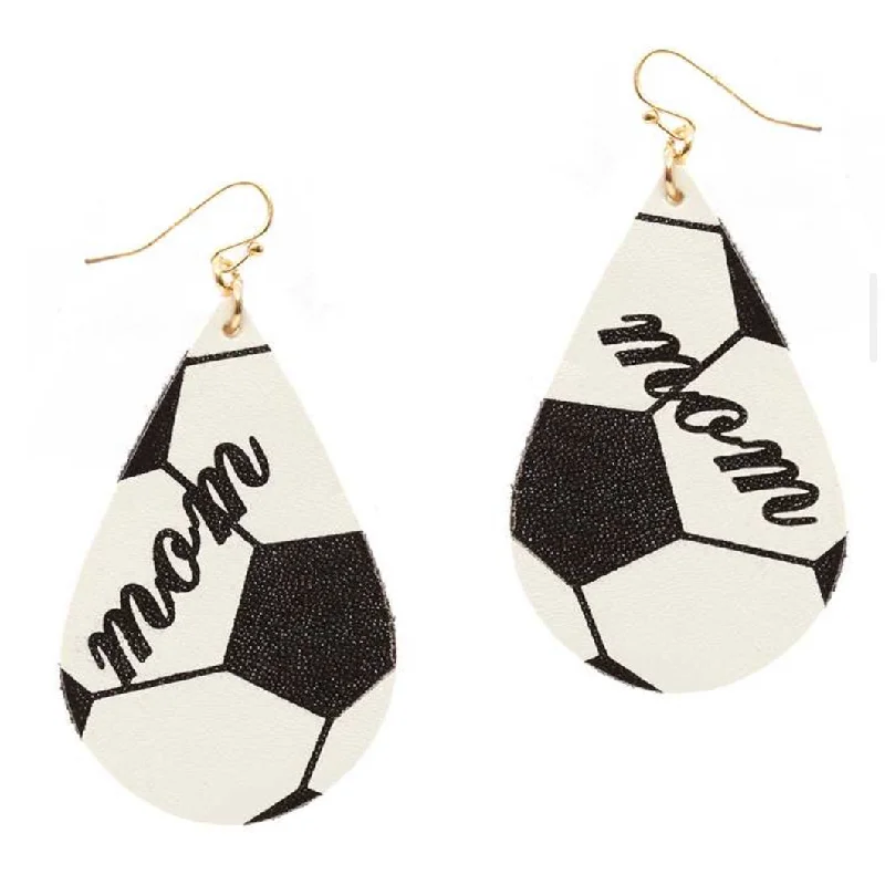 Ladies earrings cabochon stone designs-Soccer Mom Leather Sport Earrings (drop)