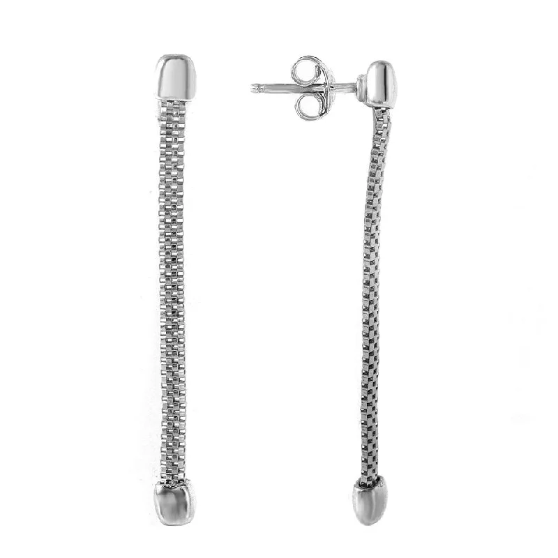 Ladies earrings oxidized finish styles-Silver 925 Rhodium Plated Single Strand Dangling Earrings - ITE00068RH