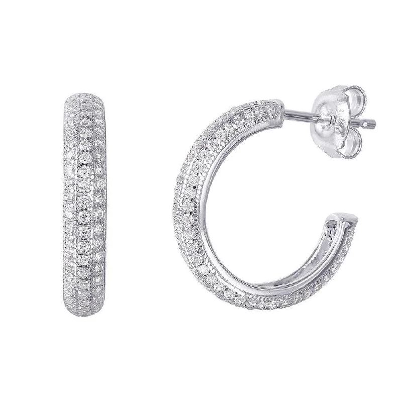 Ladies earrings super large hoops-Silver 925 Rhodium Plated CZ Hoop Earrings - GME00029RH