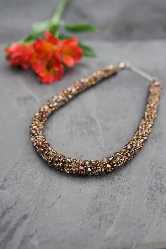 ladies necklace collar glossy-Smoky Crystal Collar Necklace