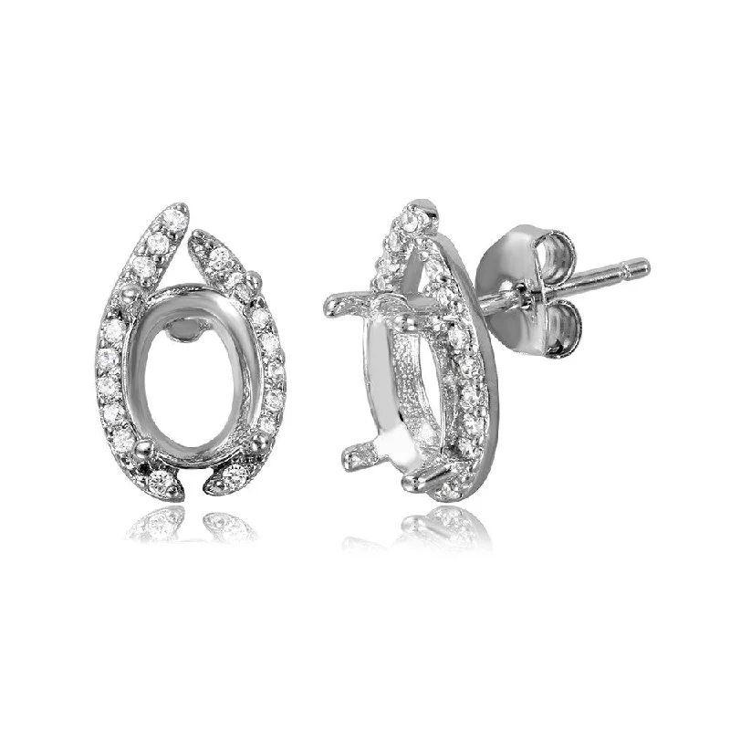 Ladies earrings openwork pattern styles-Silver 925 Rhodium Plated Personalized Mounting Earrings with CZ - BGE00464