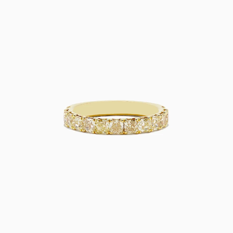 Ladies rings Indian-inspired styles-18K Yellow Gold Cushion Cut Yellow Diamond Band, 1.83 TCW