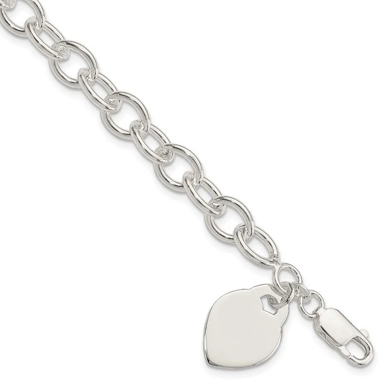 ladies bracelet high-end flower-Sterling Silver Polished Engraveable Heart Bracelet