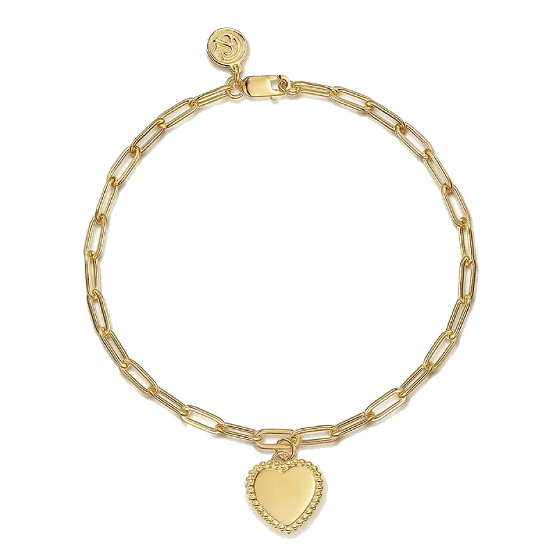 ladies bracelet smooth holiday-Gabriel 14K Yellow Plain Gold Paperclip Chain Bracelet with Personalized Bujukan Framed Heart Charm