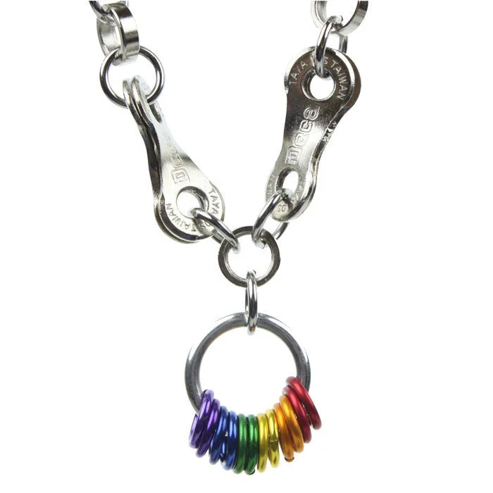 ladies necklace glossy ruby-Stainless Steel Rainbow Drop Necklace - Wholesale