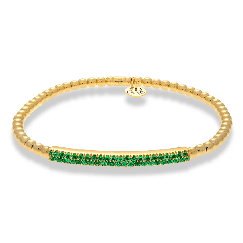 ladies bracelet blue sapphire chic-Hulchi Belluni Bracelet with Tsavorite Green ID Bar Yellow Gold Stretch Stackable 21348GR-YS