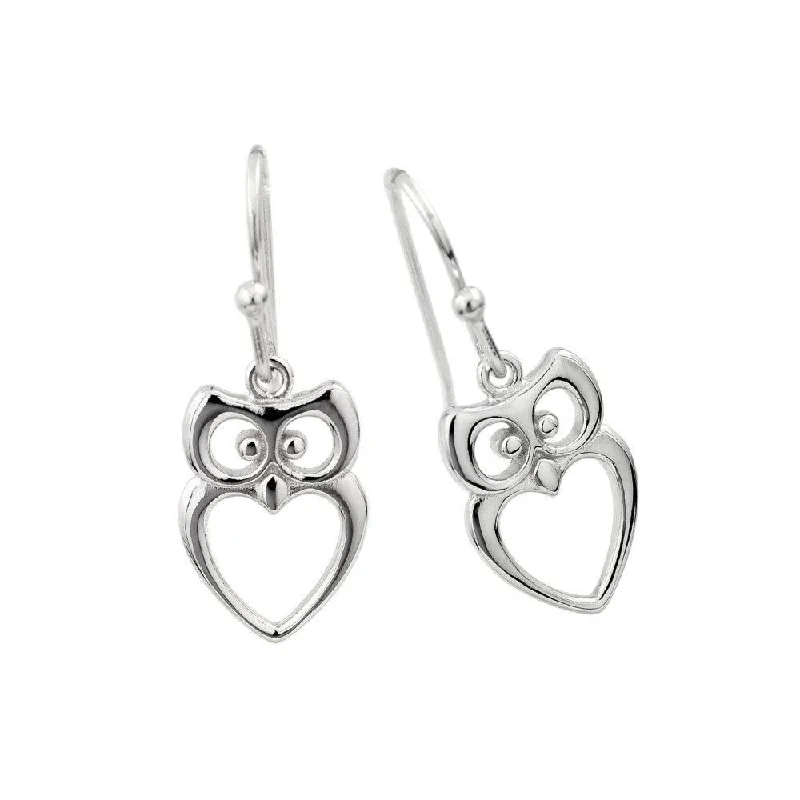 Ladies earrings vibrant shade designs-Silver 925 Rhodium Plated Owl Heart Earrings - STE00973