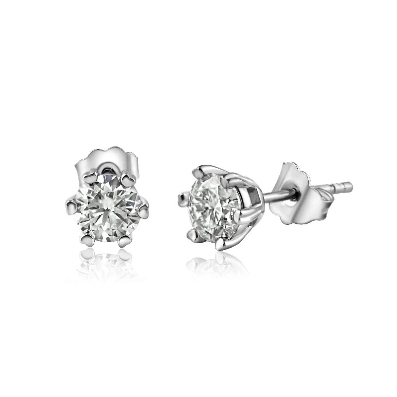 Ladies earrings fair trade styles-925 Sterling Silver Moissanite 0.5 Carat 6mm Round Push Back Earring - MBGE00001