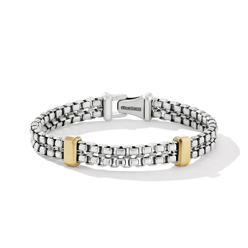 ladies bracelet aquamarine vintage-David Yurman Gents Double Box Chain Bracelet with 18K Yellow Gold