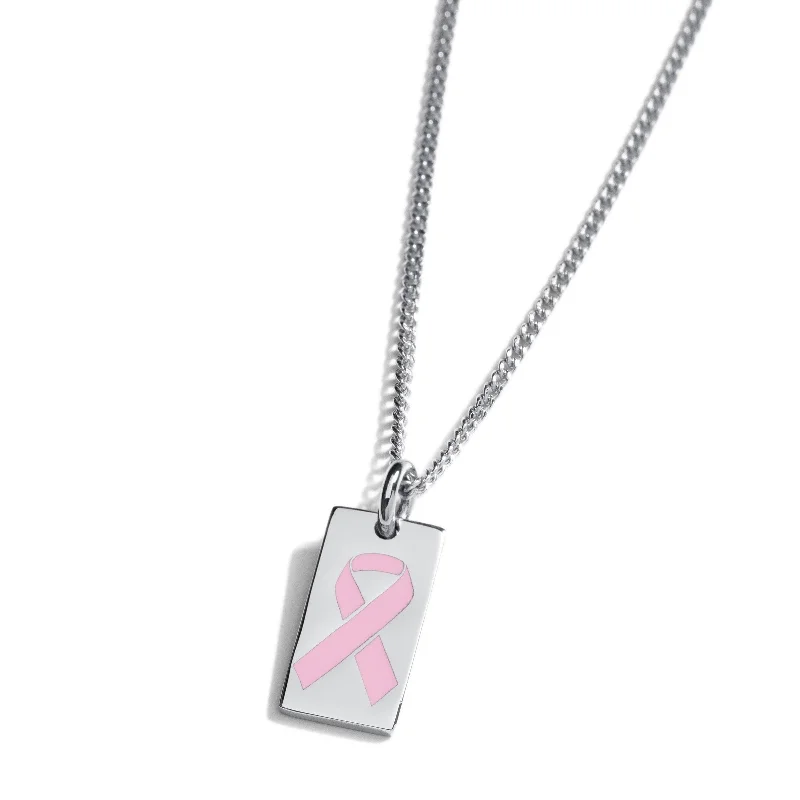 ladies necklace timeless pink tourmaline-Pink Ribbon Tag Necklace