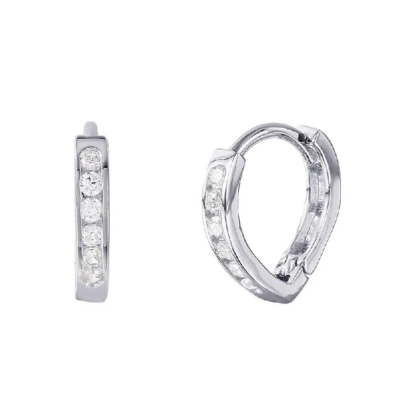 Ladies earrings multi-tier styles-Silver 925 Rhodium Plated Hinged CZ huggie hoop Earrings - GME00024