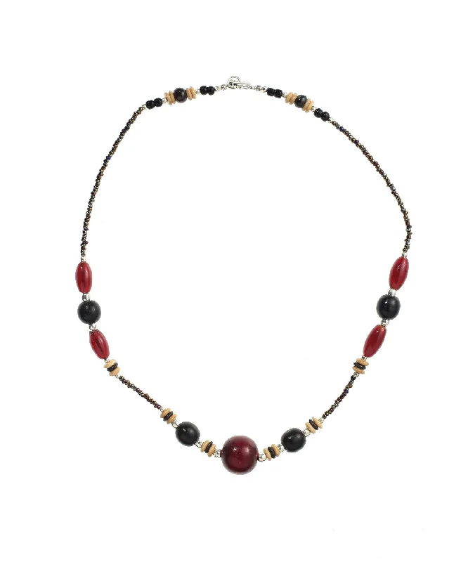 ladies necklace black diamond winter-Red Amber, Bone & Horn Necklace