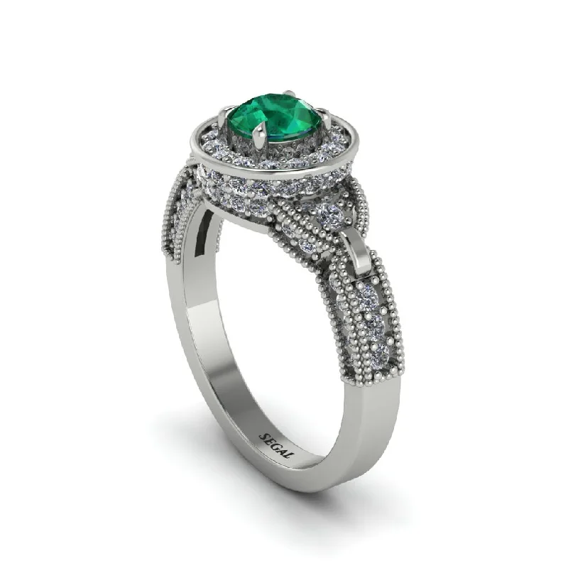 Ladies engagement rings viral designs-Emerald Double Halo Handmade Engagement Ring - Gracelyn No. 6