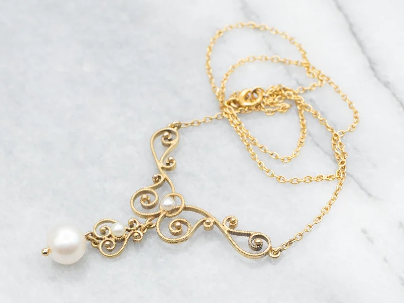 ladies necklace zodiac seasonal-Victorian Pearl Lavalier Necklace