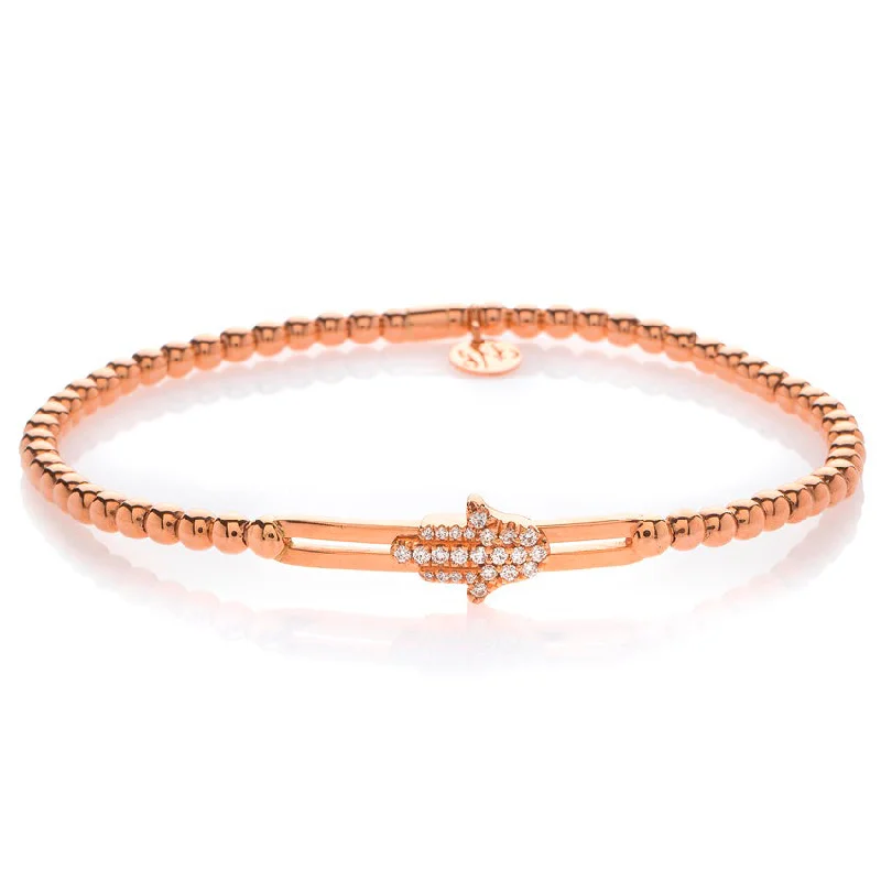 ladies bracelet gothic diamond-Hulchi Belluni Fidget Bracelet with Hamsa Pave Diamond Moveable Station Rose Gold Stretch Stackable