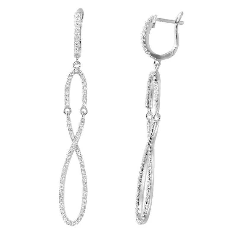 Ladies earrings platinum luxury earrings-Silver 925 Rhodium Plated Dangling Infinity CZ Dangling Earrings  - ACE00103RH