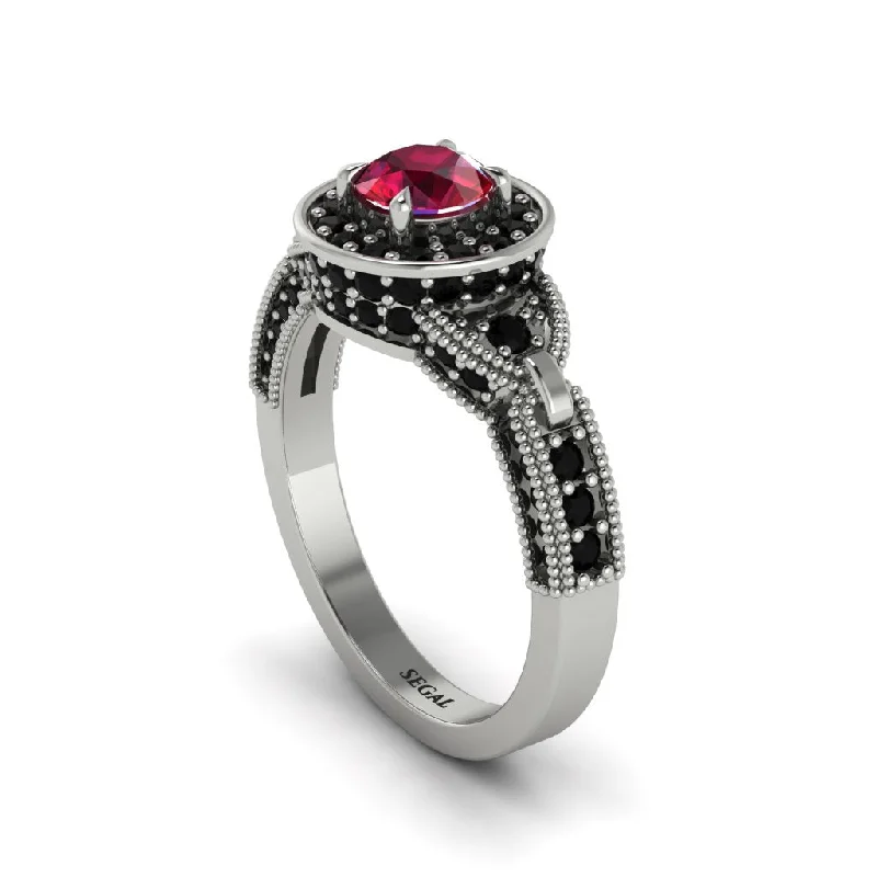 Ladies engagement rings couple diamonds-Ruby Double Halo Handmade Engagement Ring - Gracelyn No. 42