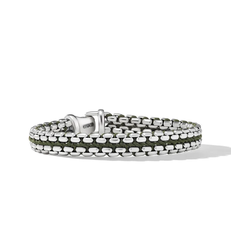 ladies bracelet gothic black diamond-DY Gents Woven Box Chain Bracelet in Sterling Silver with Green Nylon, 10MM