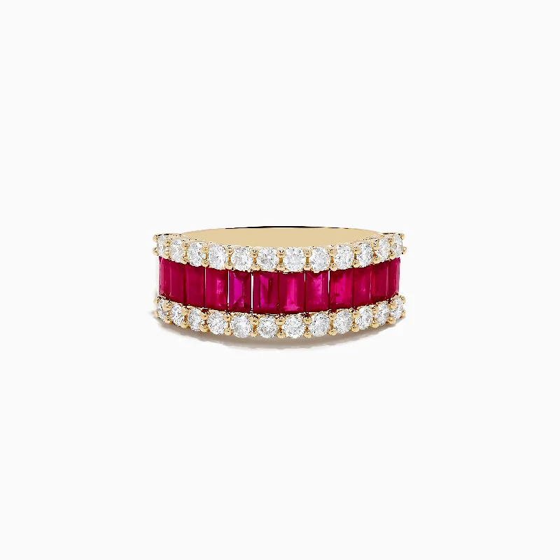 Ladies rings Valentine’s Day specials-Ruby Royale 14K Yellow Gold Baguette Cut Ruby and Diamond Band