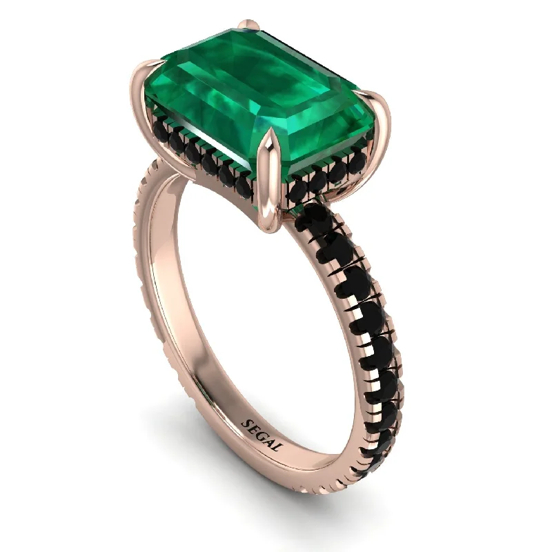 Ladies engagement rings rose-cut solitaires-Emerald-Cut Emerald Pavé Engagement Ring - Daphne No. 35