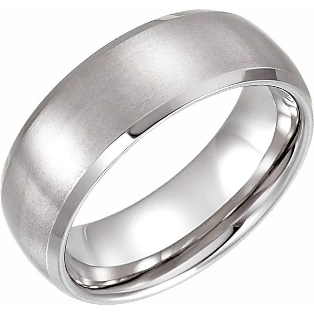 Ladies rings earthy tone designs-Tungsten 8 mm Beveled-Edge Band with Satin Finish Size 12