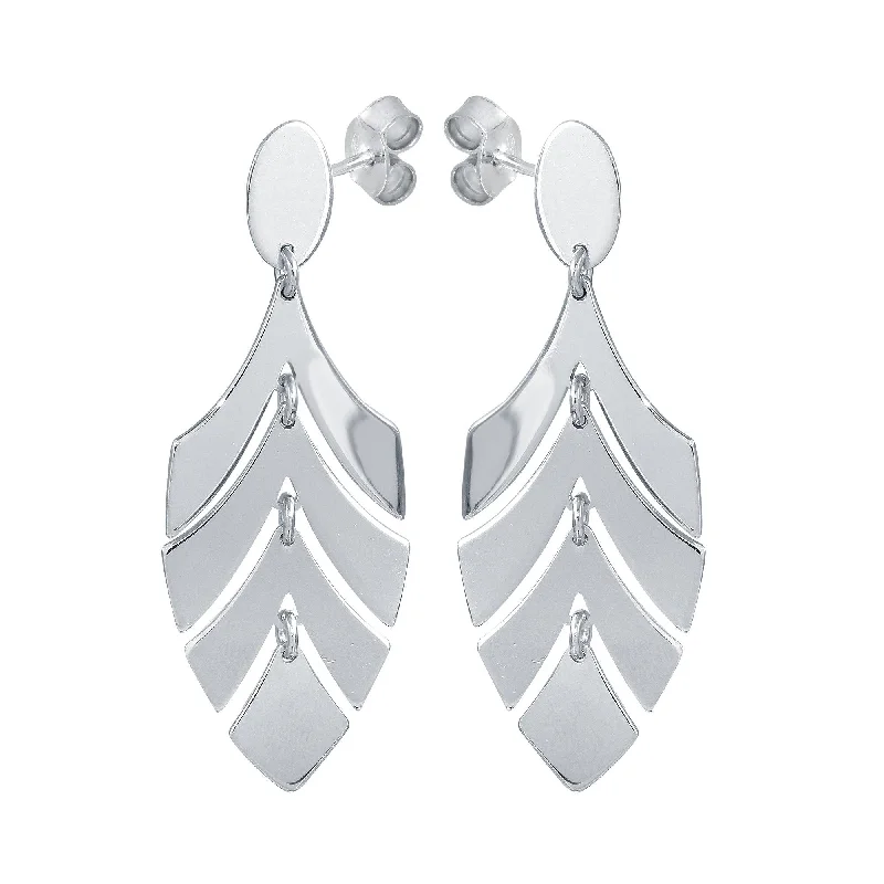 Ladies earrings Native American styles-Rhodium Plated 925 Sterling Silver Dangling Flexible Half Leaves Earrings - SOE00031