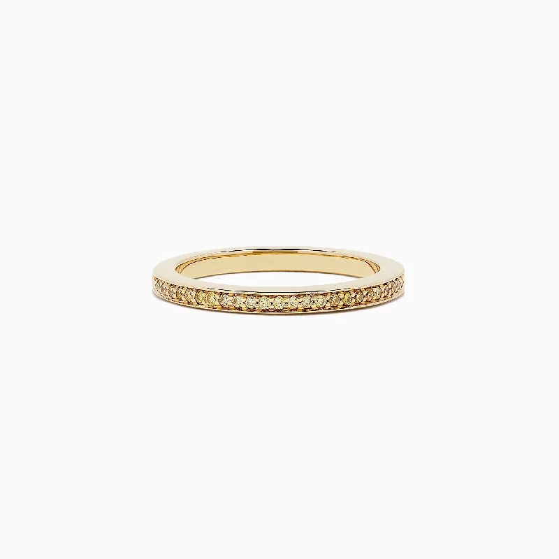 Ladies rings Italian crafted styles-18K Yellow Gold Yellow Diamond Half Eternity Band, 0.13 TCW