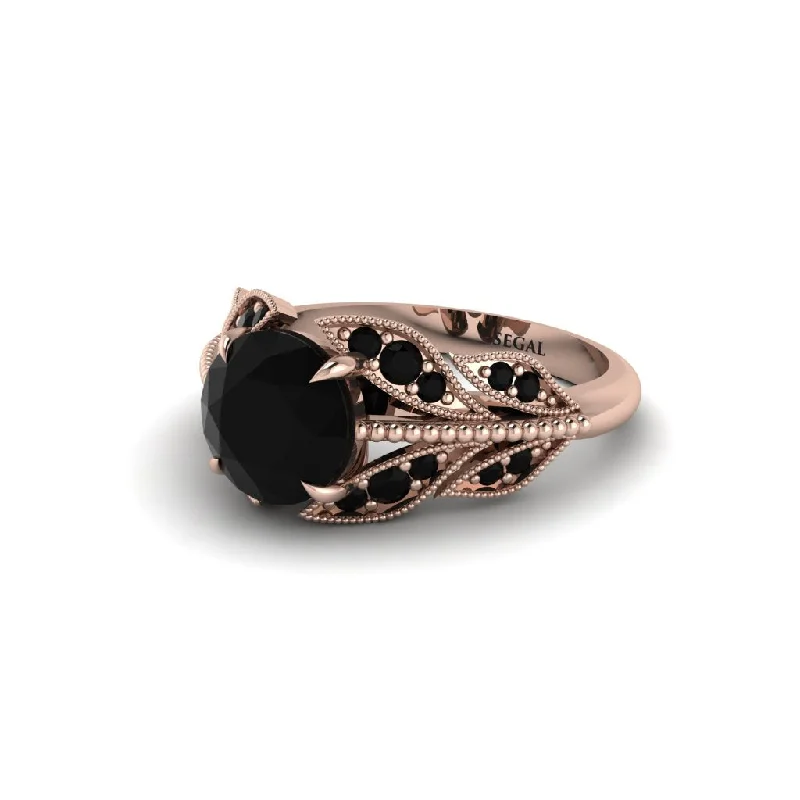 Ladies engagement rings unique diamond bands-Black Diamond Majestic Leaf Gold Engagement Ring - Makenna No. 38