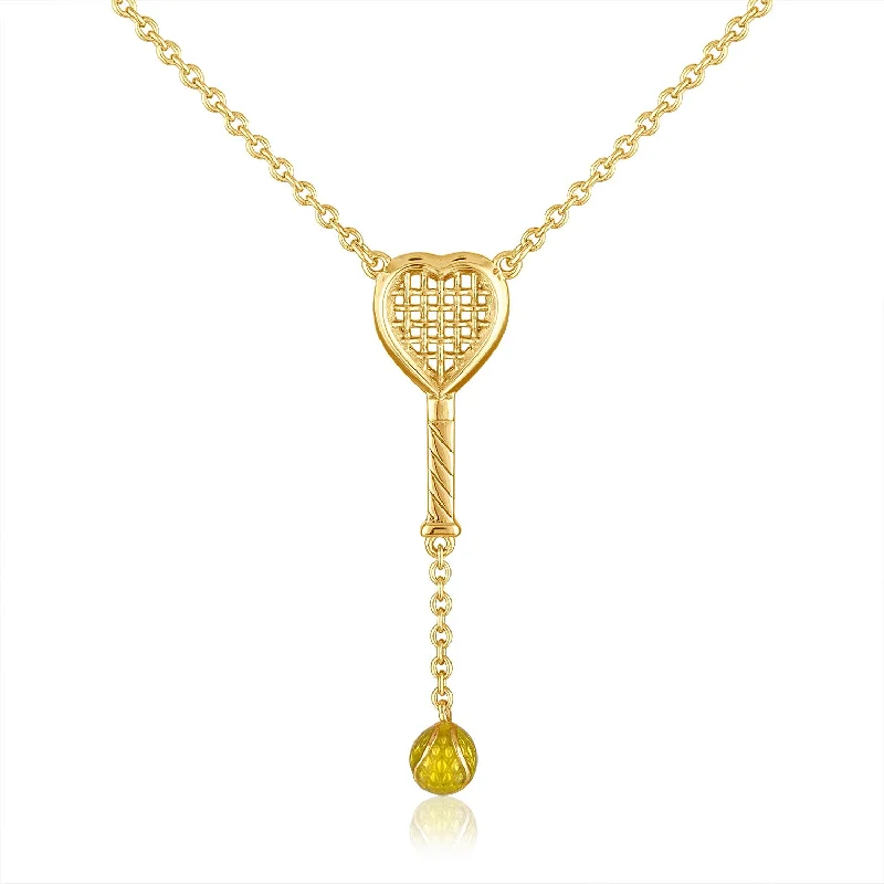 ladies necklace trendy multi-stone-Heart Racquet Y Necklace