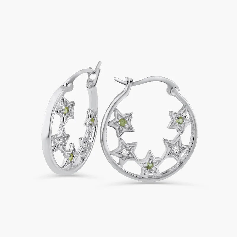 Ladies earrings gothic aesthetic appeal-Silver 925 Rhodium Plated CZ Hoop Star Earrings - STE00025