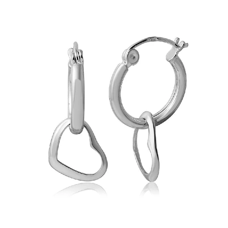 Ladies earrings Valentine’s Day specials-Silver 925 huggie hoop Earrings with Hanging Open Heart - STE00792