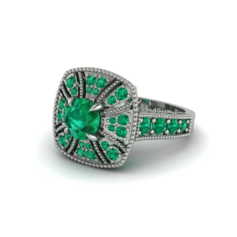 Ladies engagement rings sapphire diamond cuts-Emerald Vintage-Inspired Halo Engagement Ring  - Lexi No. 21