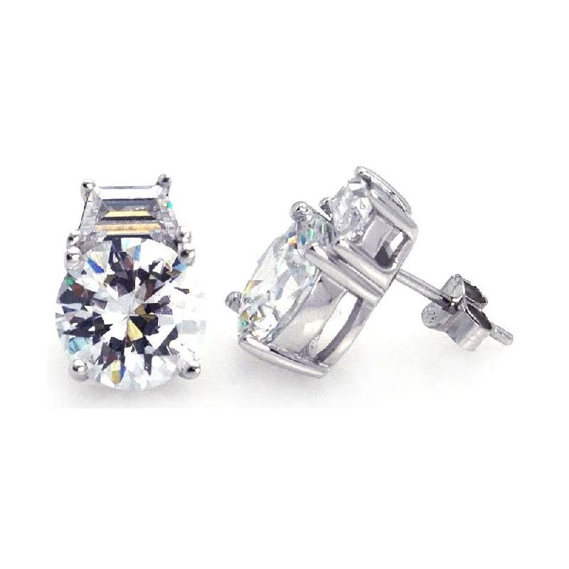 Ladies earrings ideal proposal gifts-Silver 925 Rhodium Plated Round Clear CZ Stud Earrings - STE00671