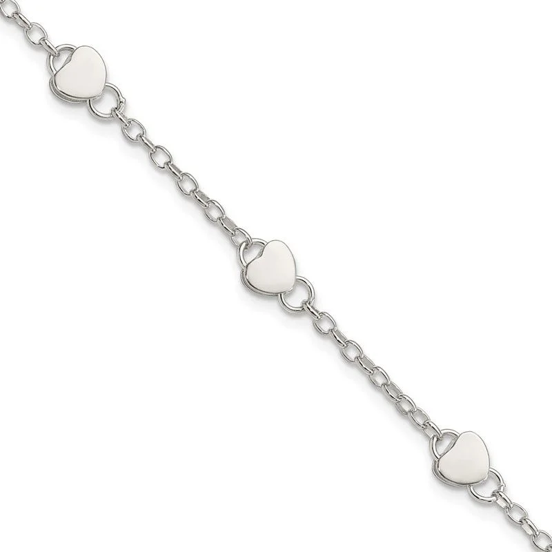 ladies bracelet tropical summer-Sterling Silver Heart Childs 5 Inch Plus 1 Inch Ext. Bracelet