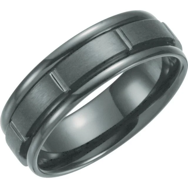 Ladies rings lightweight gold bands-Black Titanium 7 mm Grooved Band