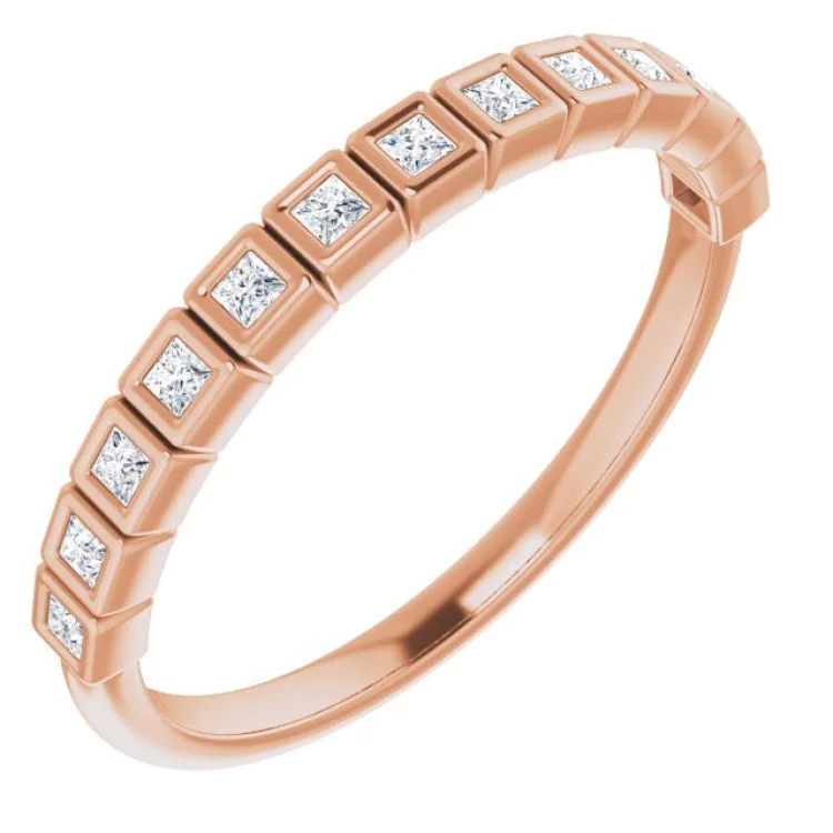 Ladies rings matte gem rings-14K Rose 1/6 CTW Natural Diamond Anniversary Band