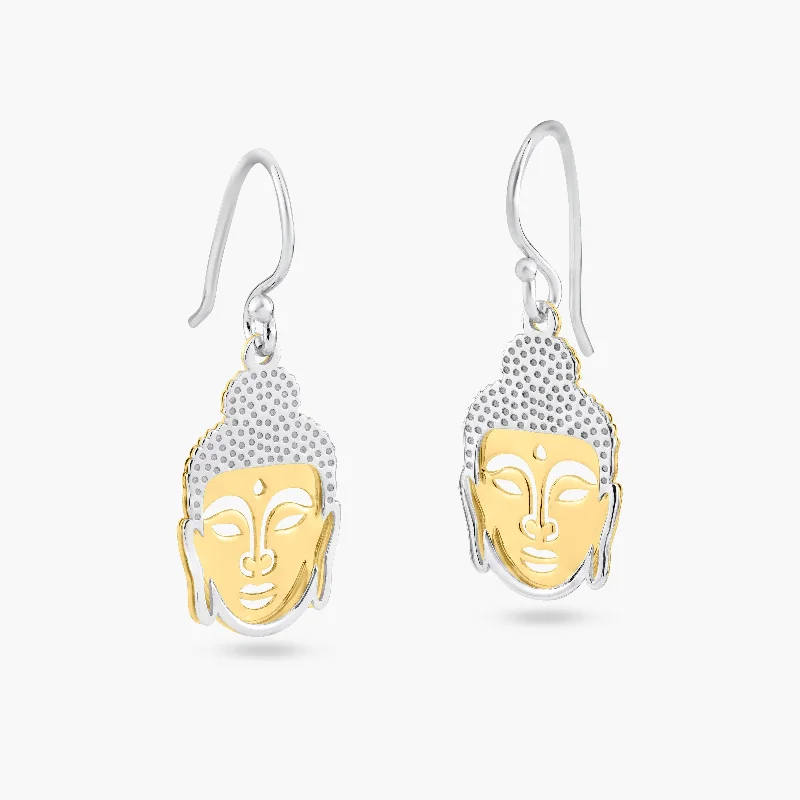 Ladies earrings timeless craft styles-Two-Tone 925 Sterling Silver Flat Buddha Earrings - SOE00005