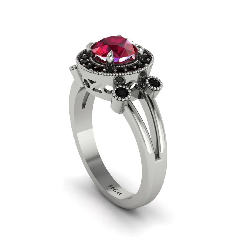 Ladies engagement rings small gemstone-Radiant Ruby Halo Gold Engagement Ring - Madilyn No. 42