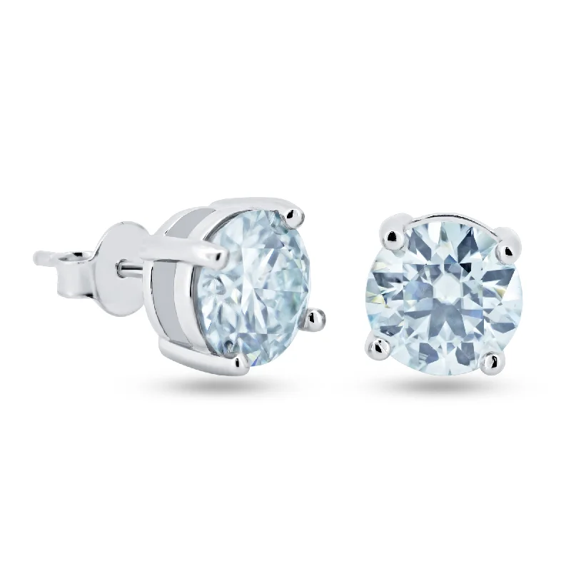 Ladies earrings adjustable fit earrings-925 Sterling Silver Moissanite 8mm Round Push Back Earring - MBGE00005