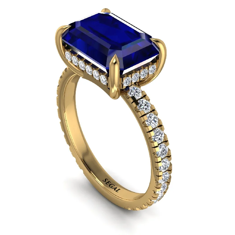 Ladies engagement rings round solitaires-Emerald-Cut Sapphire Pavé Engagement Ring - Daphne No. 13