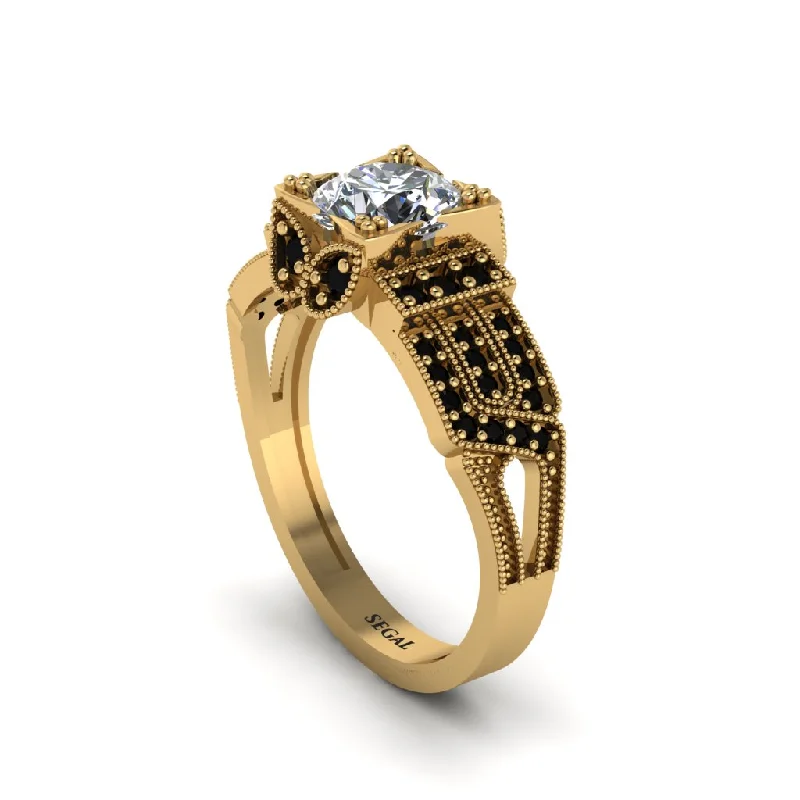 Ladies engagement rings filigree diamond bands-Diamond Milgrain Gold Engagement Ring - Lyric No. 31