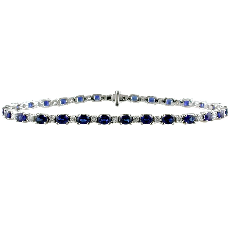 ladies bracelet vintage ruby-Sapphire & Diamond Tennis Bracelet 18K White Gold 7 Carats